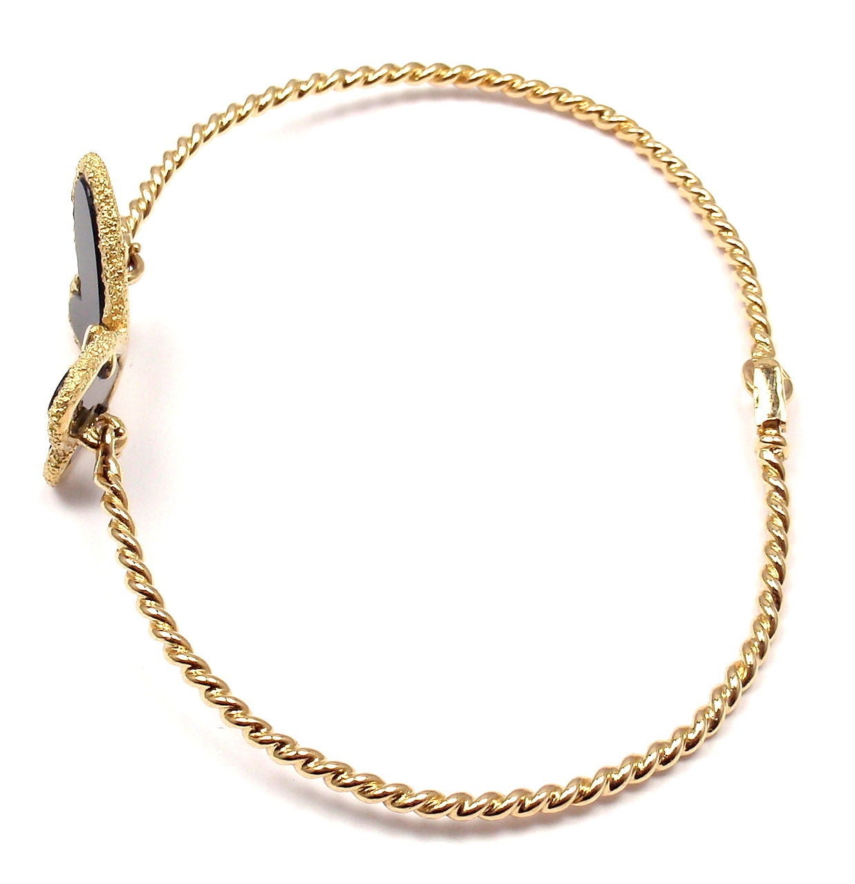 Modern Van Cleef & Arpels Diamond Onyx Gold Butterfly Bangle Bracelet