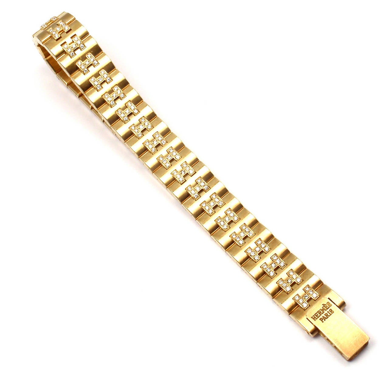 Hermes Paris Diamond Gold H Link Bracelet at 1stDibs | hermes h link