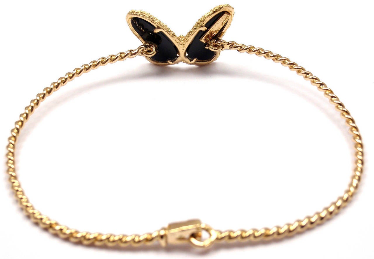 Van Cleef & Arpels Diamond Onyx Gold Butterfly Bangle Bracelet 1