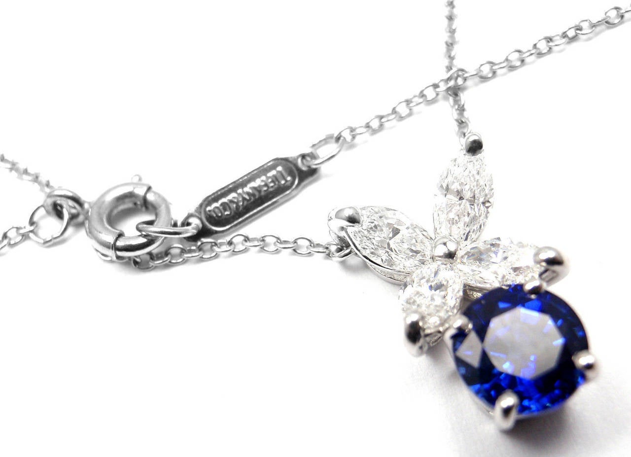 Tiffany & Co. Victoria Diamond Sapphire Platinum Pendant Necklace In New Condition In Holland, PA