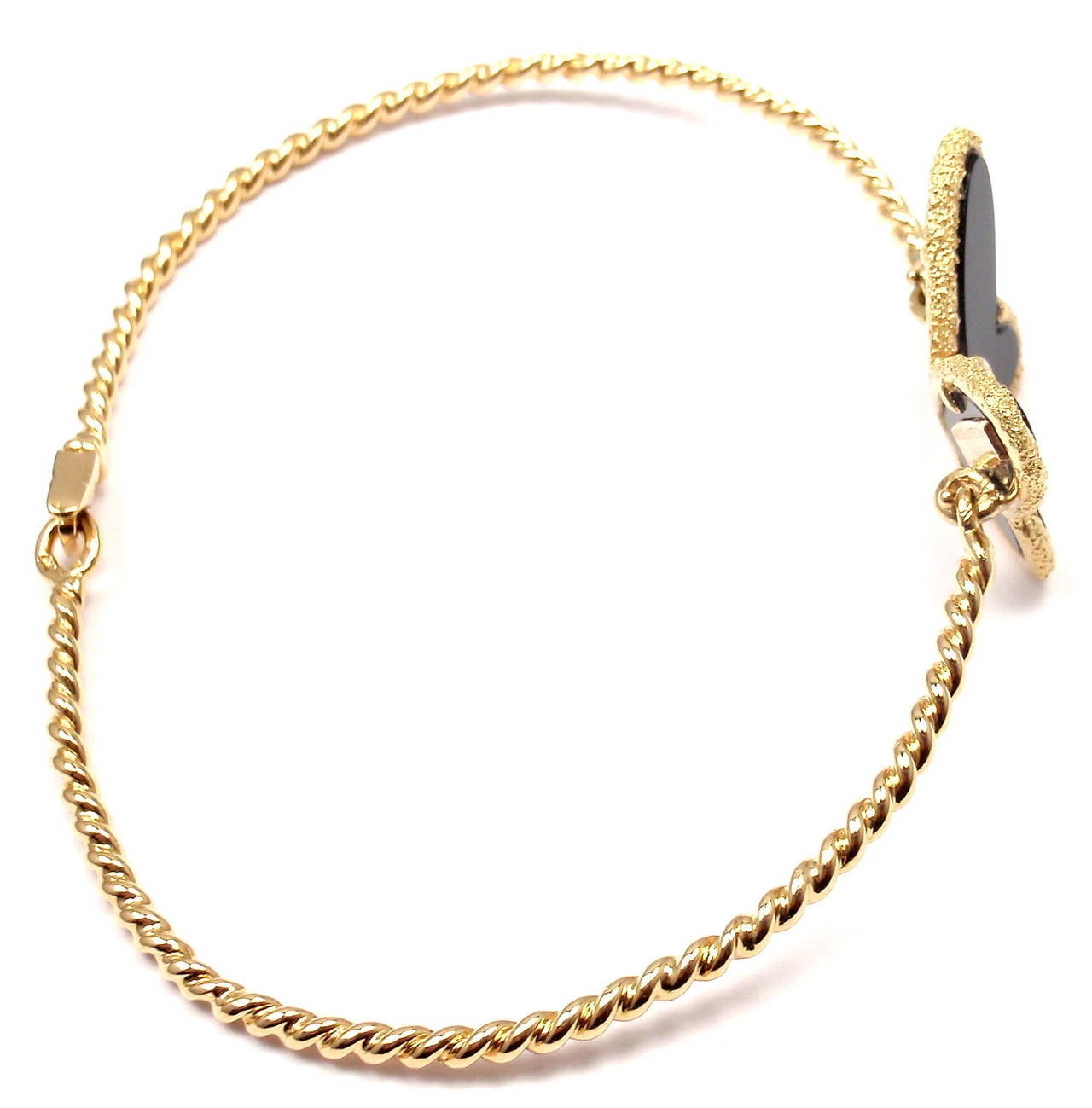 Van Cleef & Arpels Diamond Onyx Gold Butterfly Bangle Bracelet 2