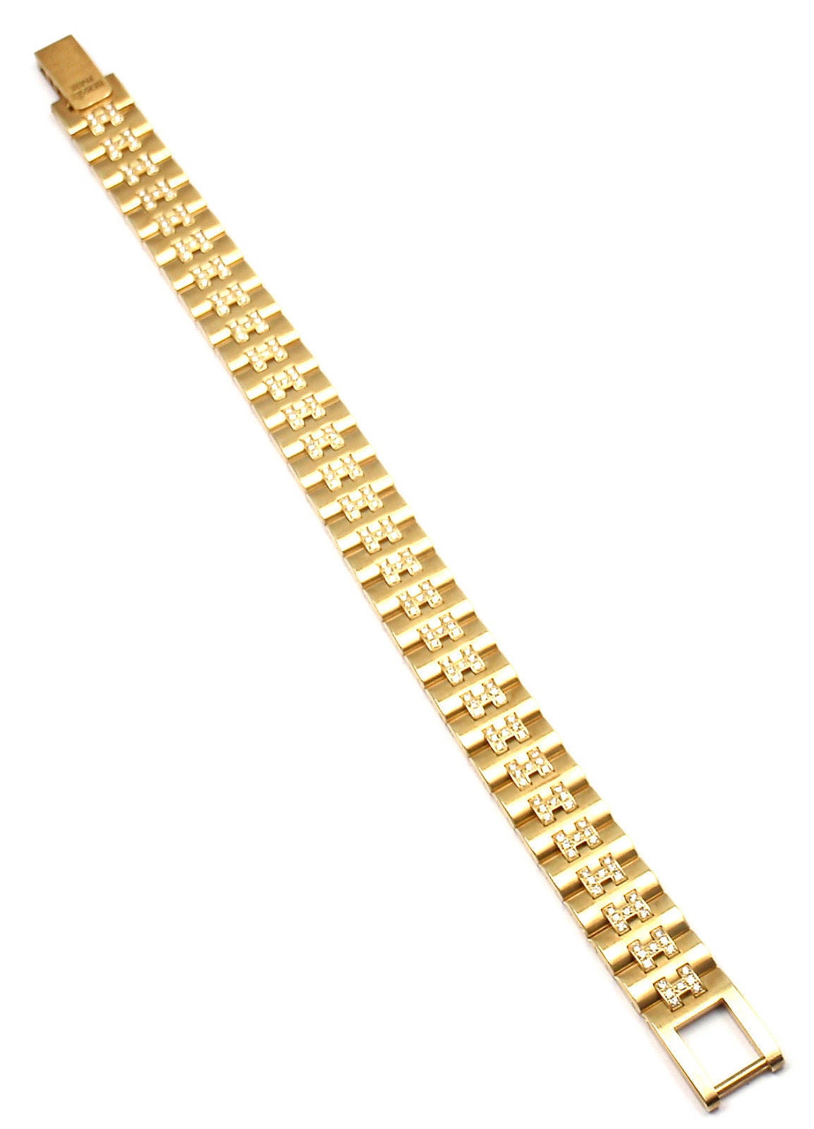 Hermes Paris Diamond Gold H Link Bracelet In New Condition In Holland, PA