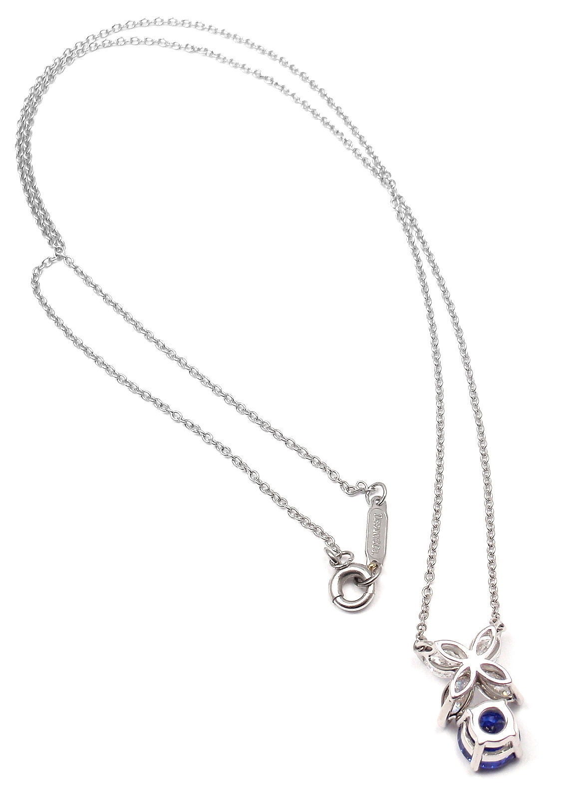 Tiffany and Co. Victoria Diamond Sapphire Platinum Pendant Necklace at ...