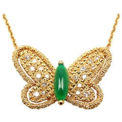 Van Cleef & Arpels Chalcedony Diamond Gold Butterfly Necklace