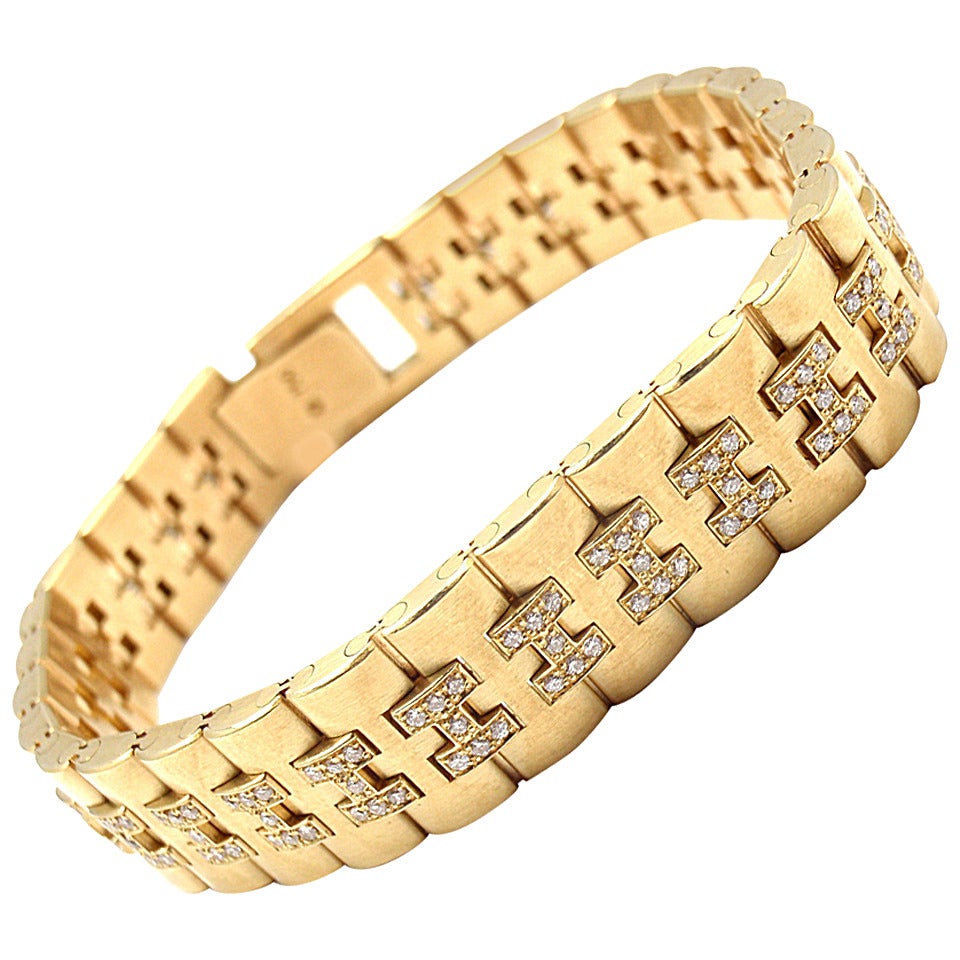 Hermes Paris Diamond Gold H Link Bracelet at 1stDibs | hermes h link