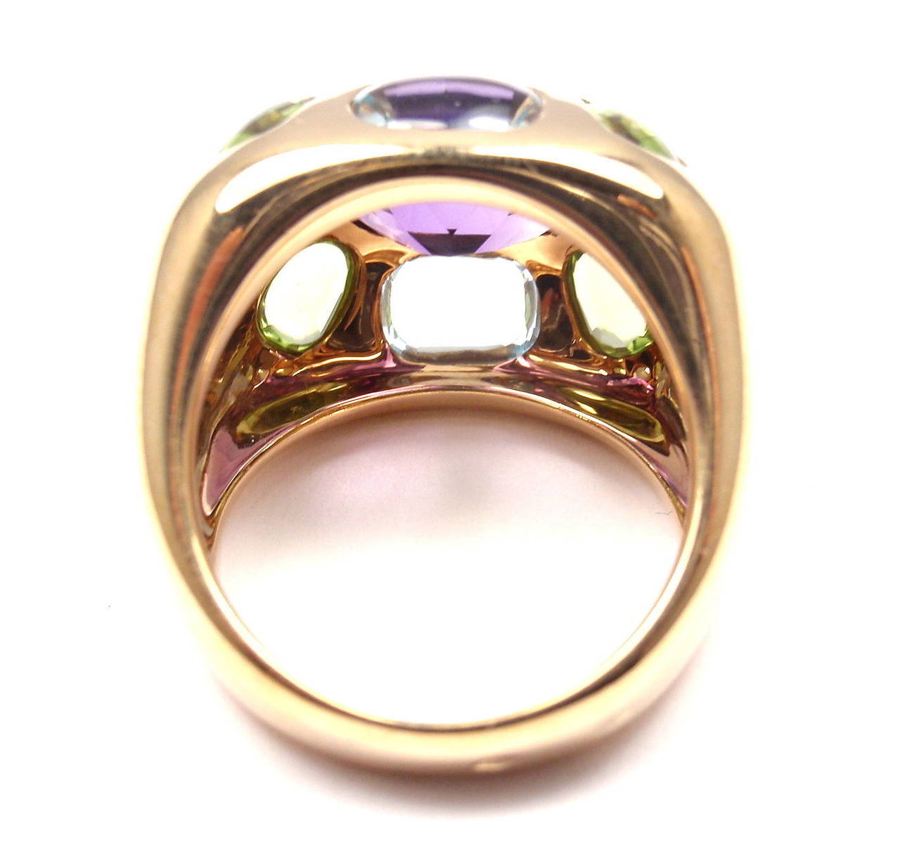 Chanel Baroque Aquamarine Peridot Amethyst Gold Ring In New Condition In Holland, PA