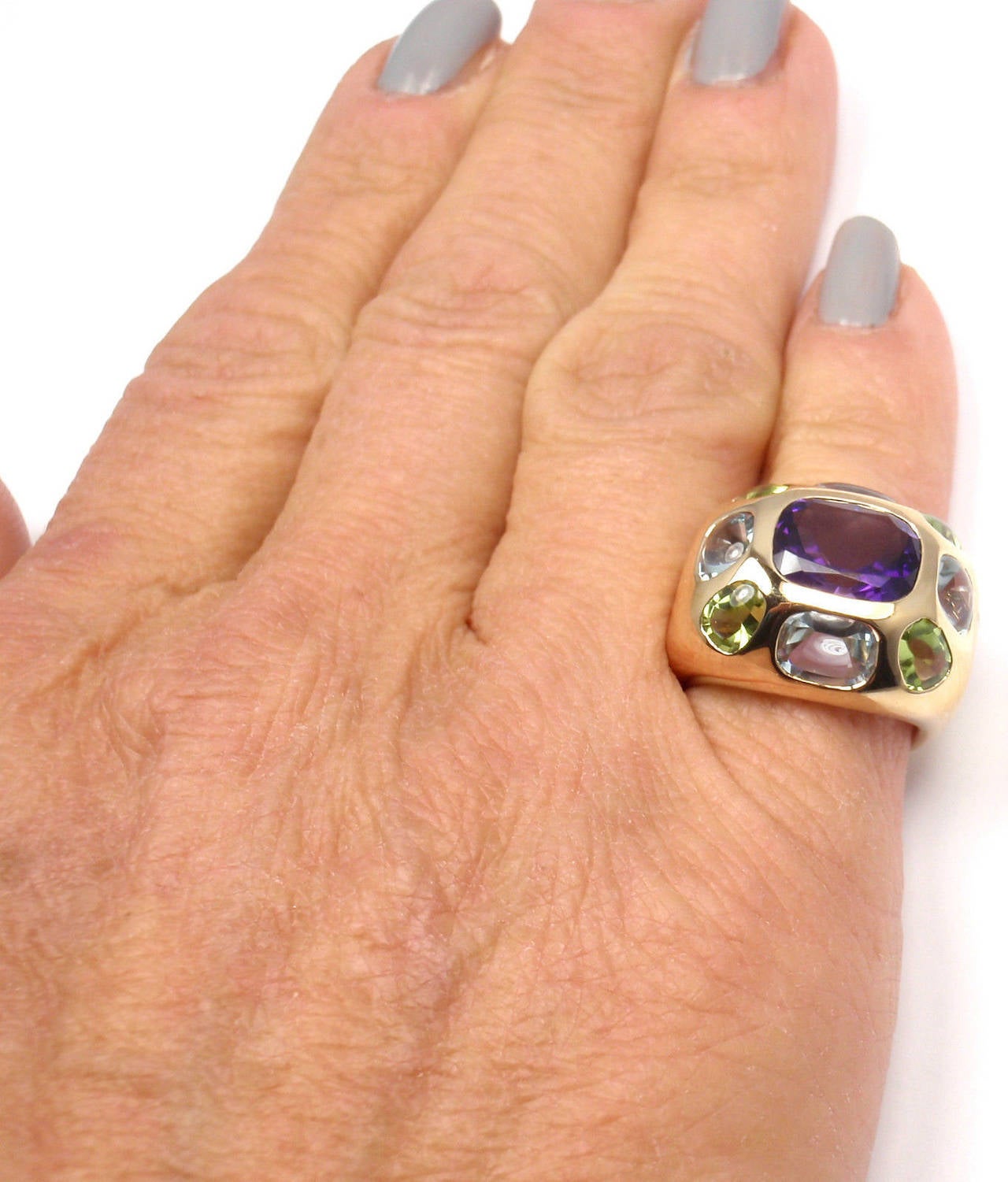 Women's Chanel Baroque Aquamarine Peridot Amethyst Gold Ring