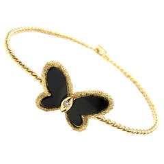 Van Cleef & Arpels Diamond Onyx Gold Butterfly Bangle Bracelet