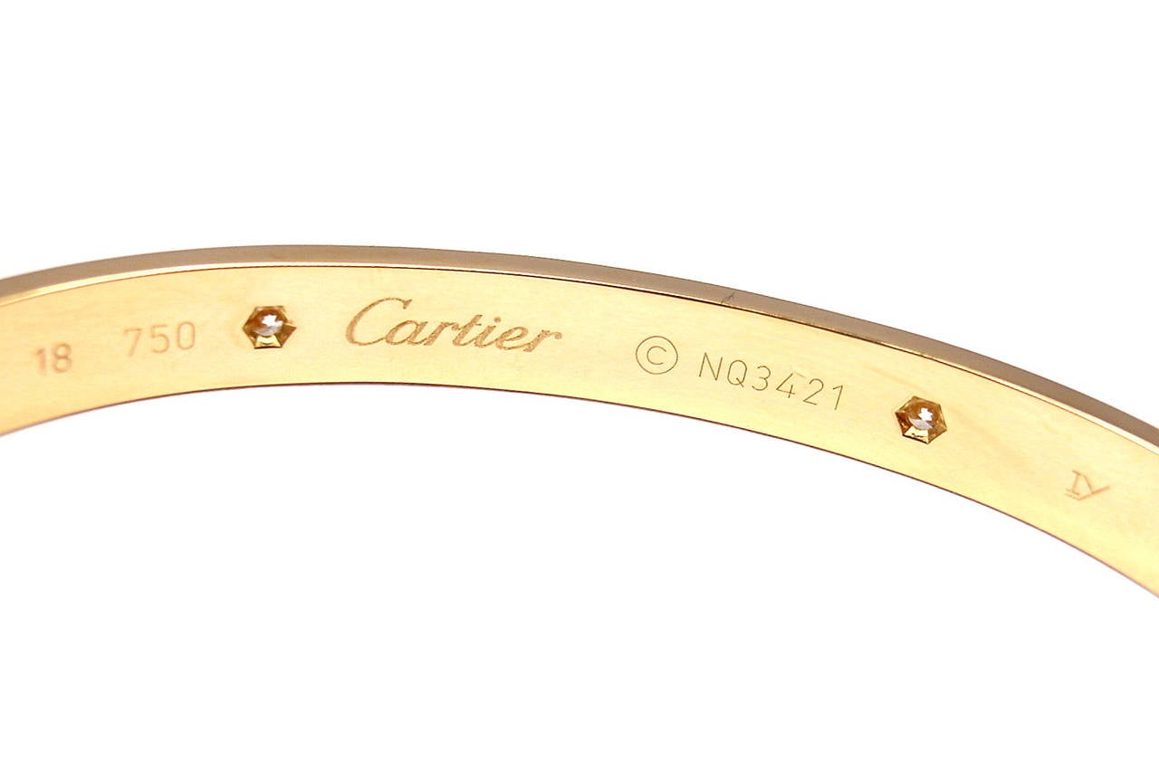Cartier Love Four Diamond Gold Bangle Bracelet In New Condition In Holland, PA