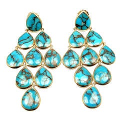 Ippolita Polished Rock Candy Cascade Turquoise Yellow Gold Drop Earrings