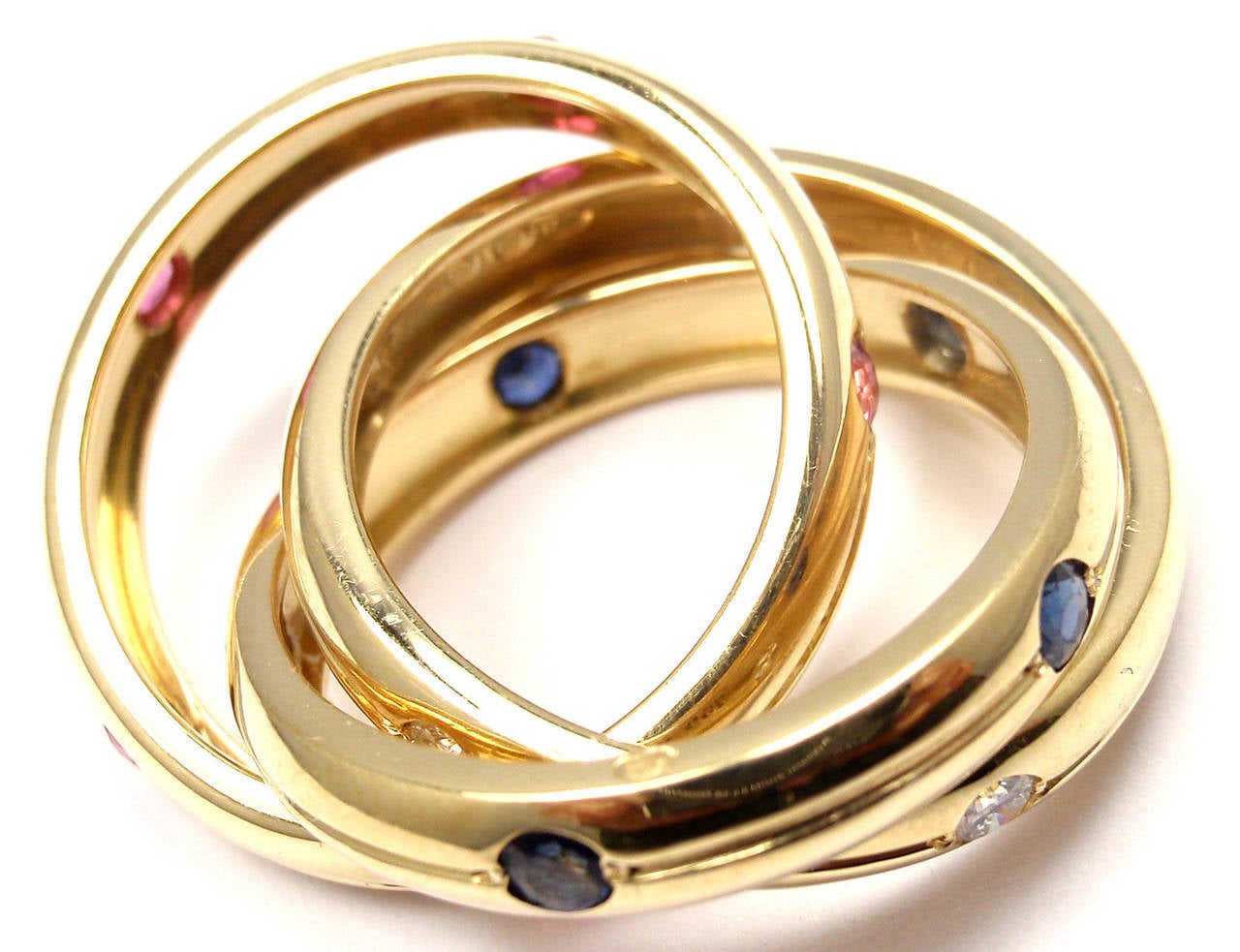Cartier Trinity Ruby Sapphire Diamond Gold Band Ring 2