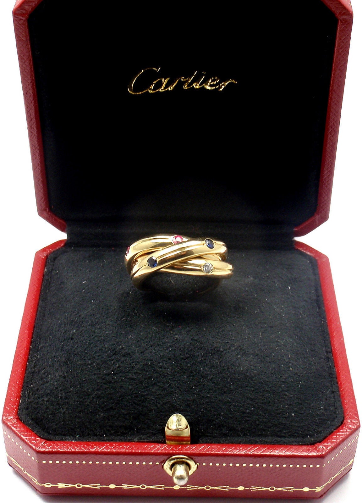 Cartier Trinity Ruby Sapphire Diamond Gold Band Ring 4