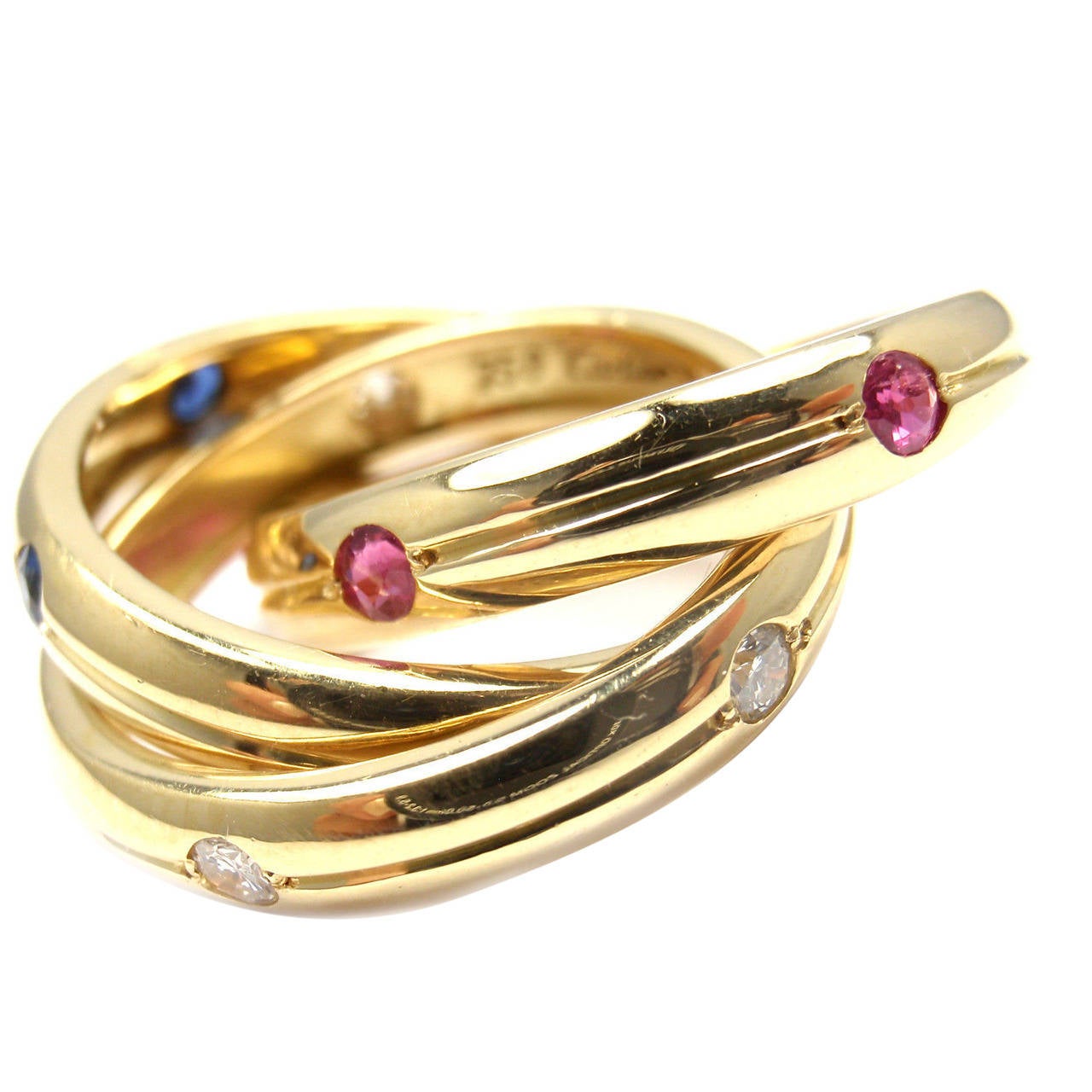 Cartier Trinity Ruby Sapphire Diamond Gold Band Ring