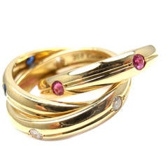 Cartier Trinity Ruby Sapphire Diamond Gold Band Ring