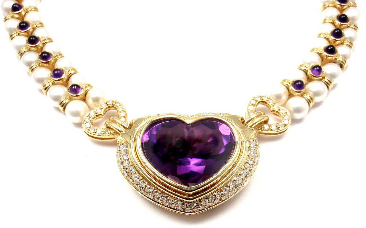 Bulgari Pearl Amethyst Diamond Gold Necklace In New Condition In Holland, PA