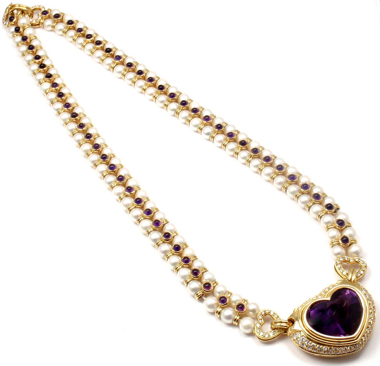 Bulgari Pearl Amethyst Diamond Gold Necklace 3