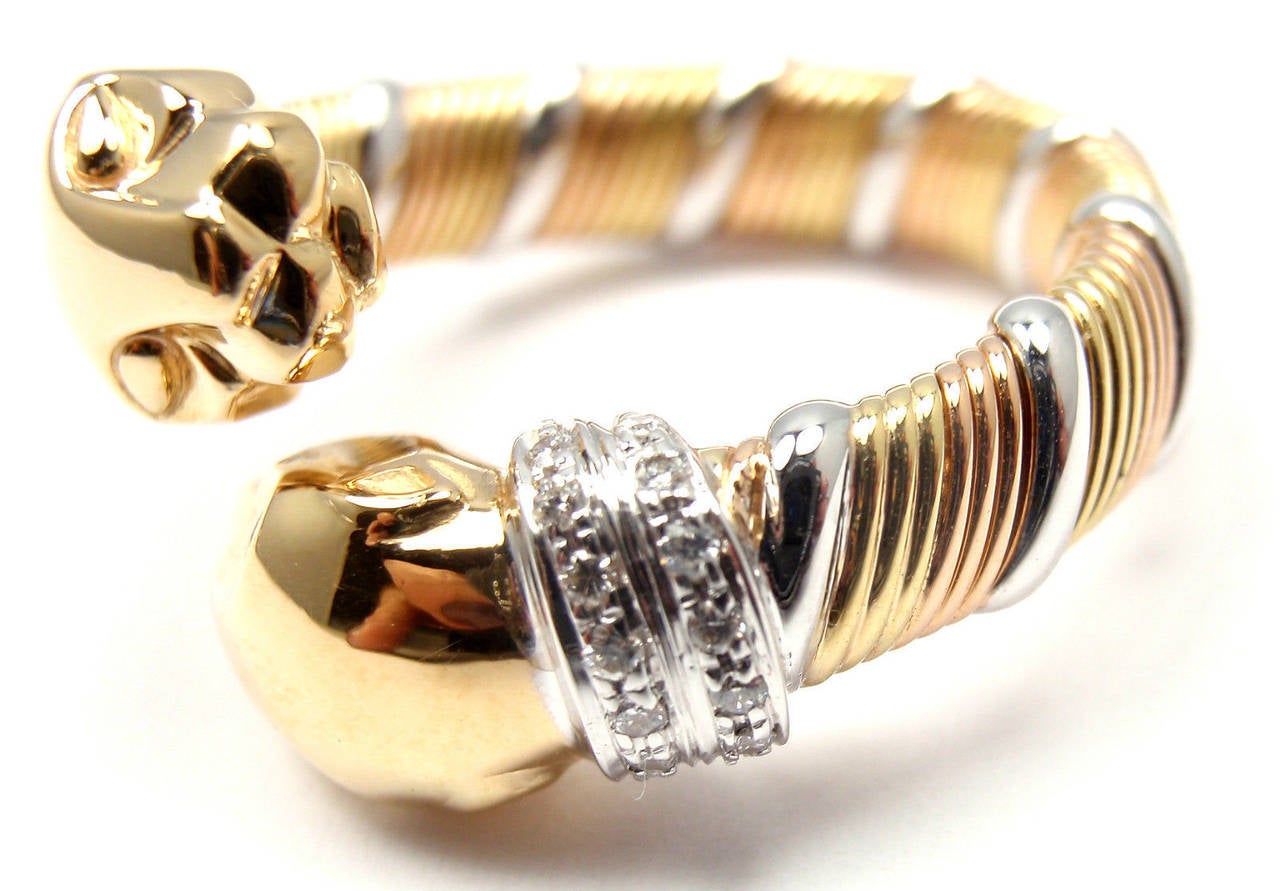 Cartier Bague jonc panthère en or tricolore avec diamants Pour femmes en vente