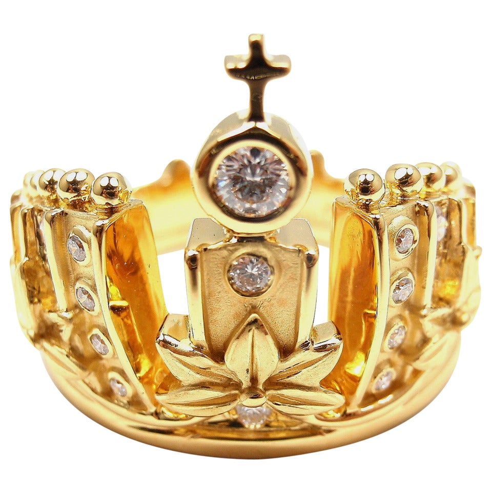 Carrera Y Carrera Mi Princes Russischer Kronen-Diamant-Goldring im Angebot