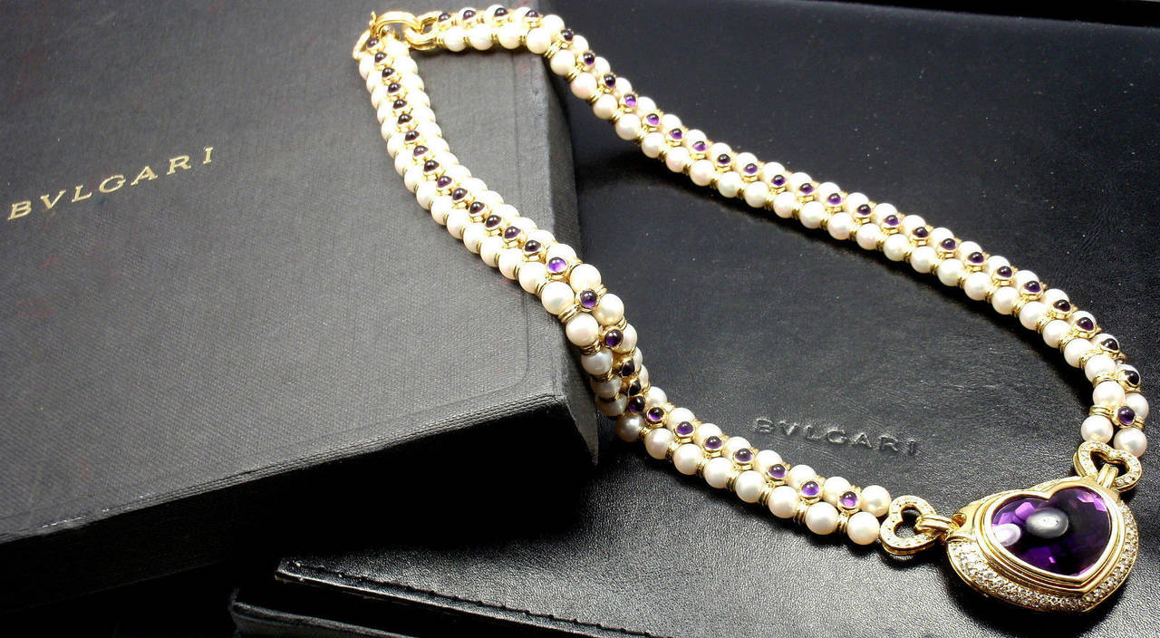 Bulgari Pearl Amethyst Diamond Gold Necklace 5