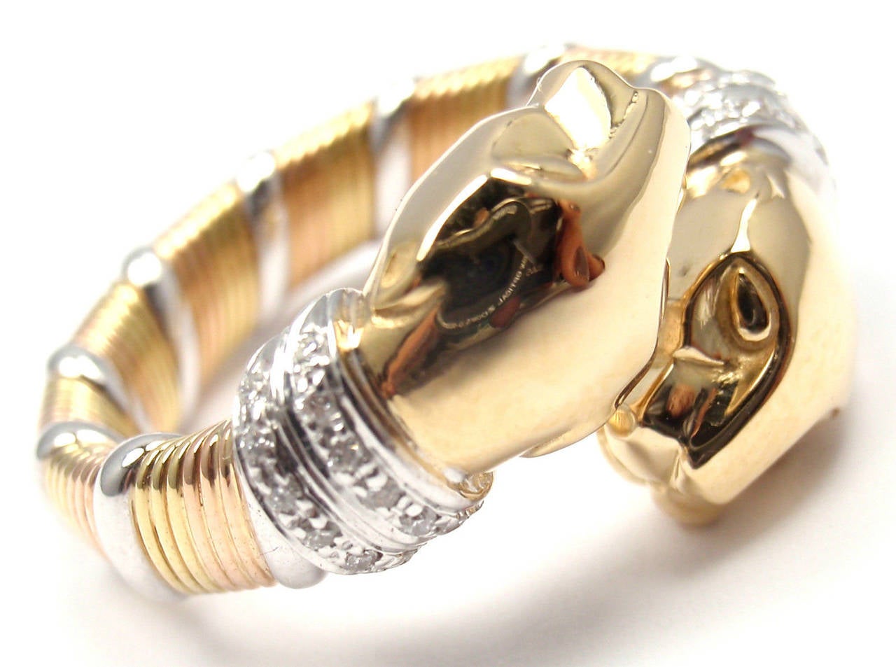 Cartier Panther Diamant Tricolor Goldring mit dreifarbigem Bandring im Zustand „Neu“ in Southampton, PA