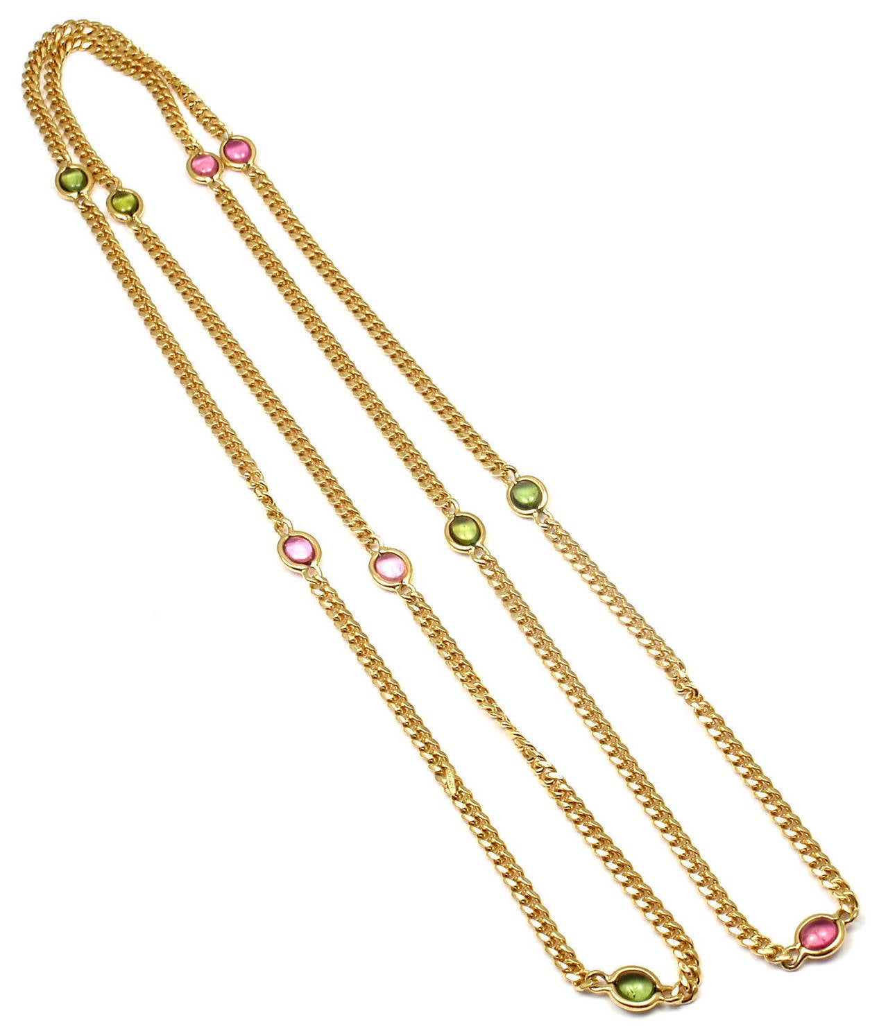 Women's Tiffany & Co. Pink and Green Tourmaline Gold 35 Inch Link Necklace