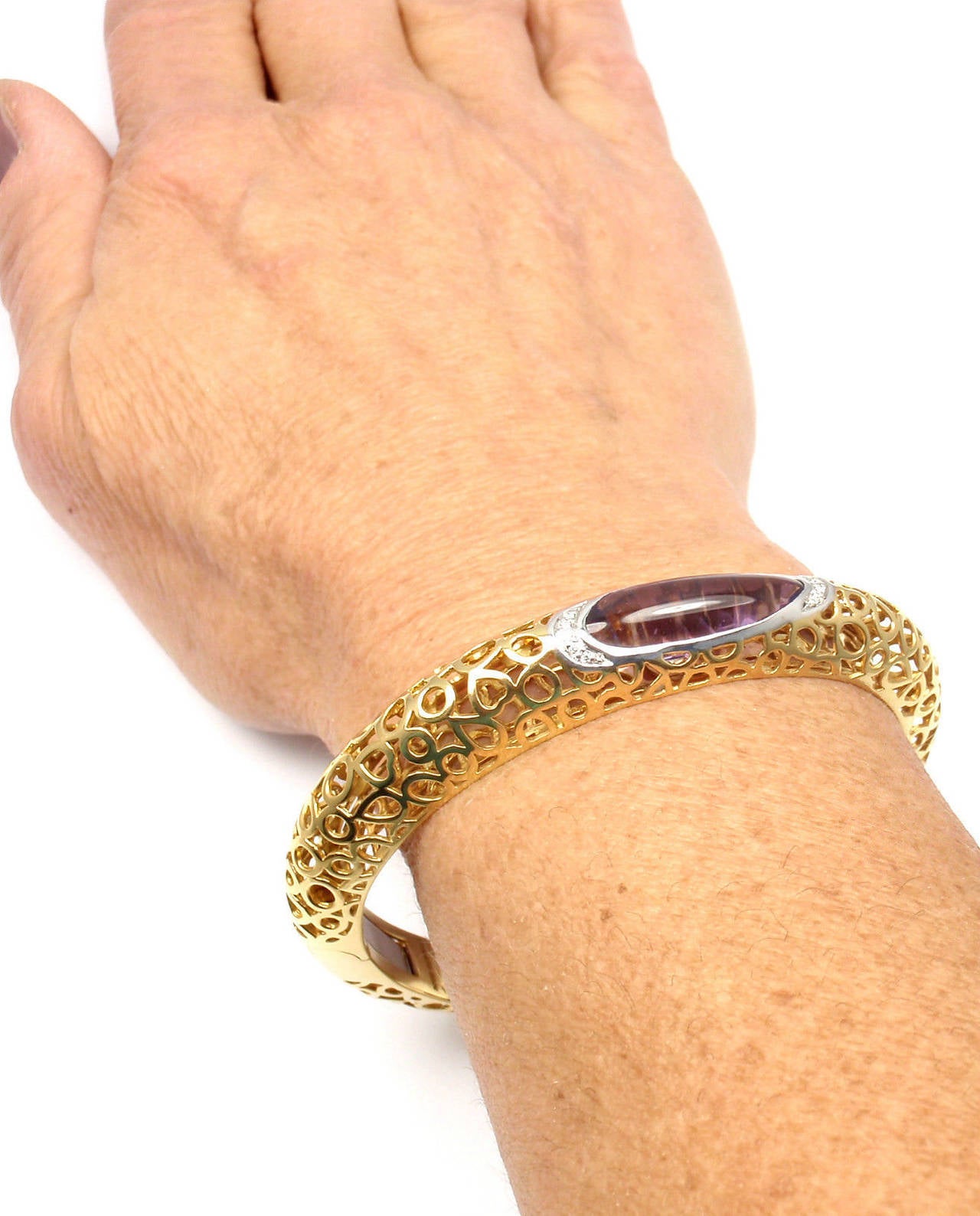 Roberto Coin Mauresque Amethyst Diamond Gold Bangle Bracelet 4