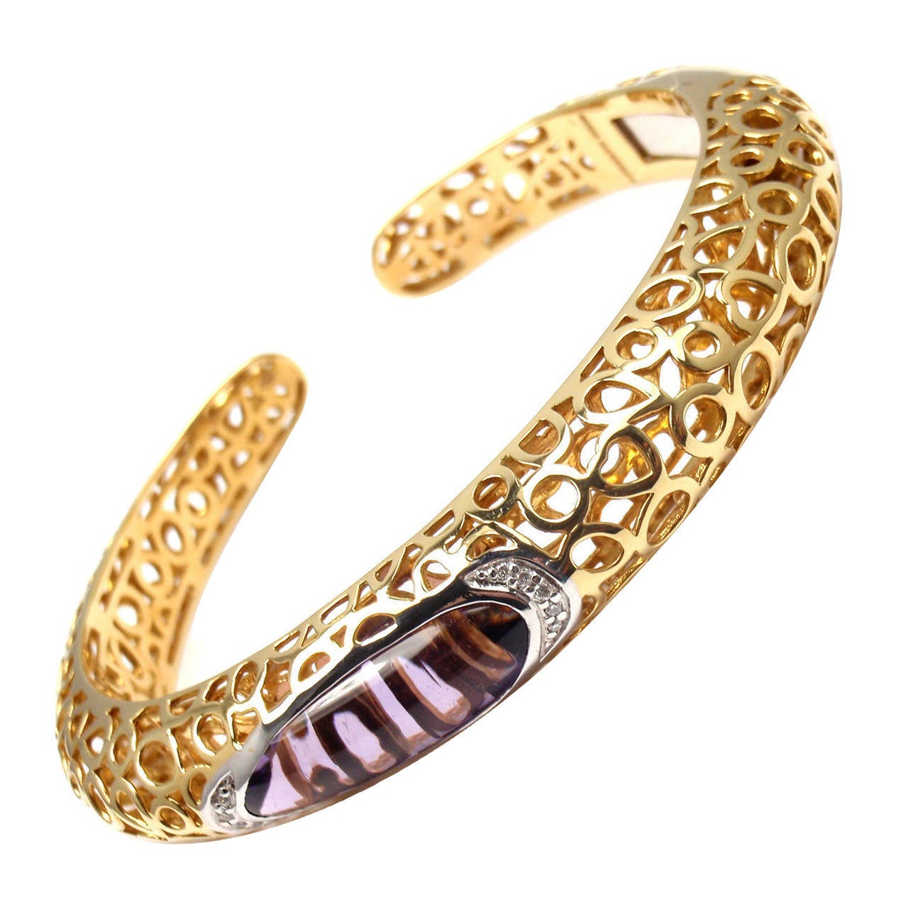 Roberto Coin Mauresque Amethyst Diamond Gold Bangle Bracelet