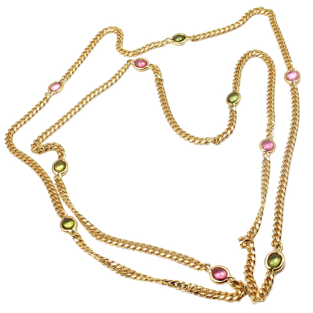 Tiffany & Co. Pink and Green Tourmaline Gold 35 Inch Link Necklace