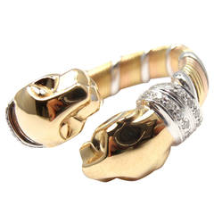 Cartier Panther Diamond Tricolor Gold Band Ring 4