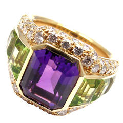 Bulgari Amethyst Peridot Diamond Gold Ring