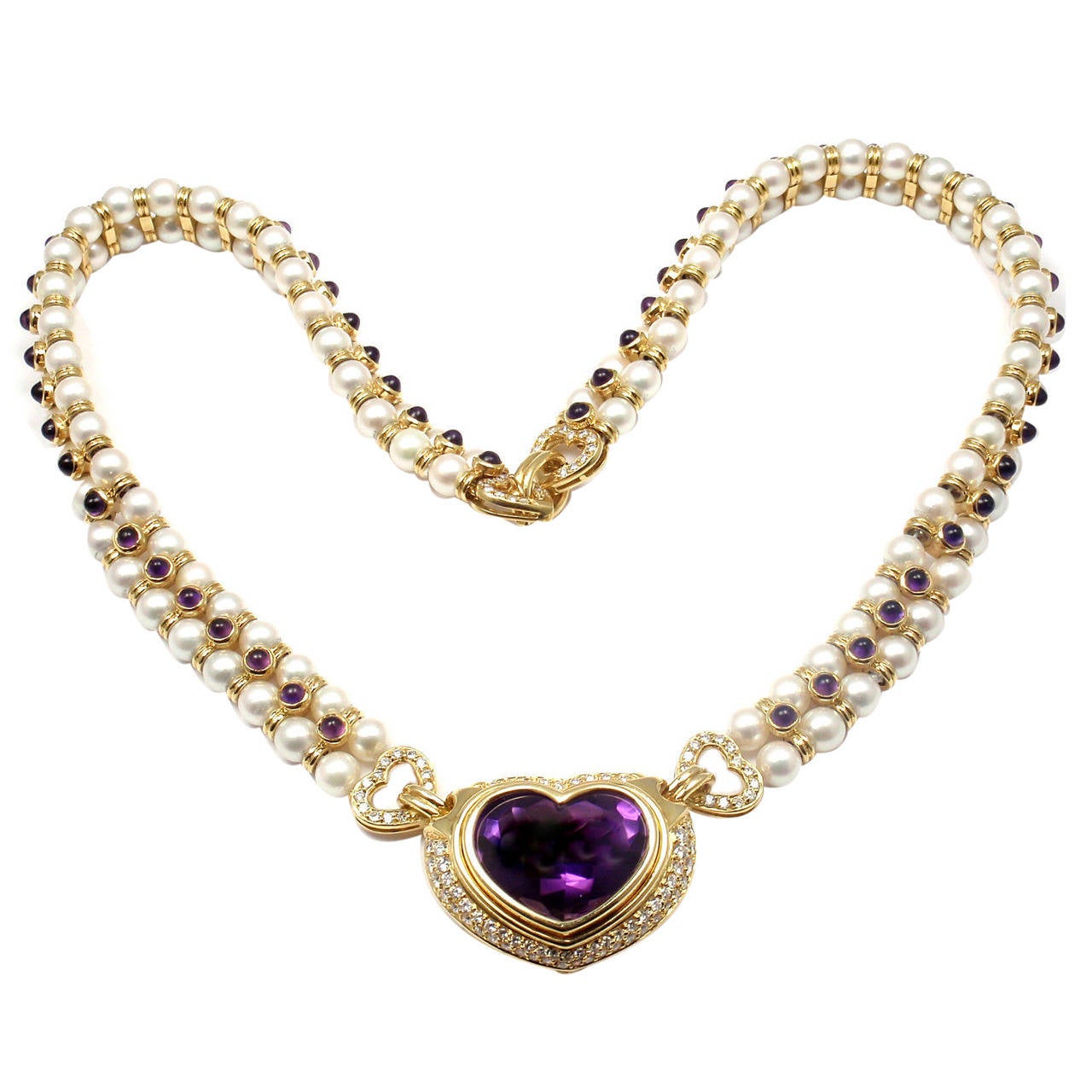 Bulgari Pearl Amethyst Diamond Gold Necklace