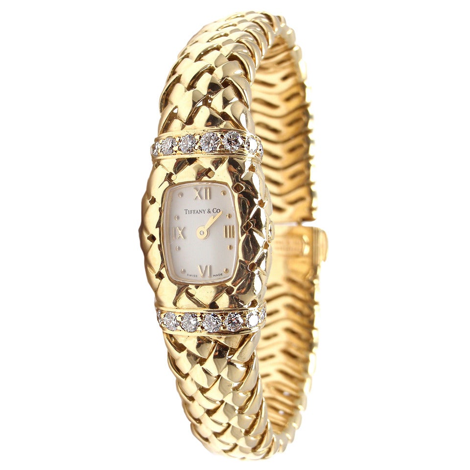 Tiffany & Co. Lady's Yellow Gold Diamond Basket Weave Quartz Wristwatch