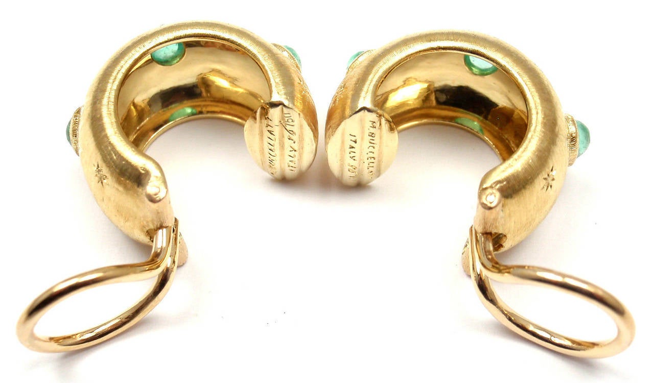 Mario Buccellati Emerald Yellow Gold Hoop Earrings 3