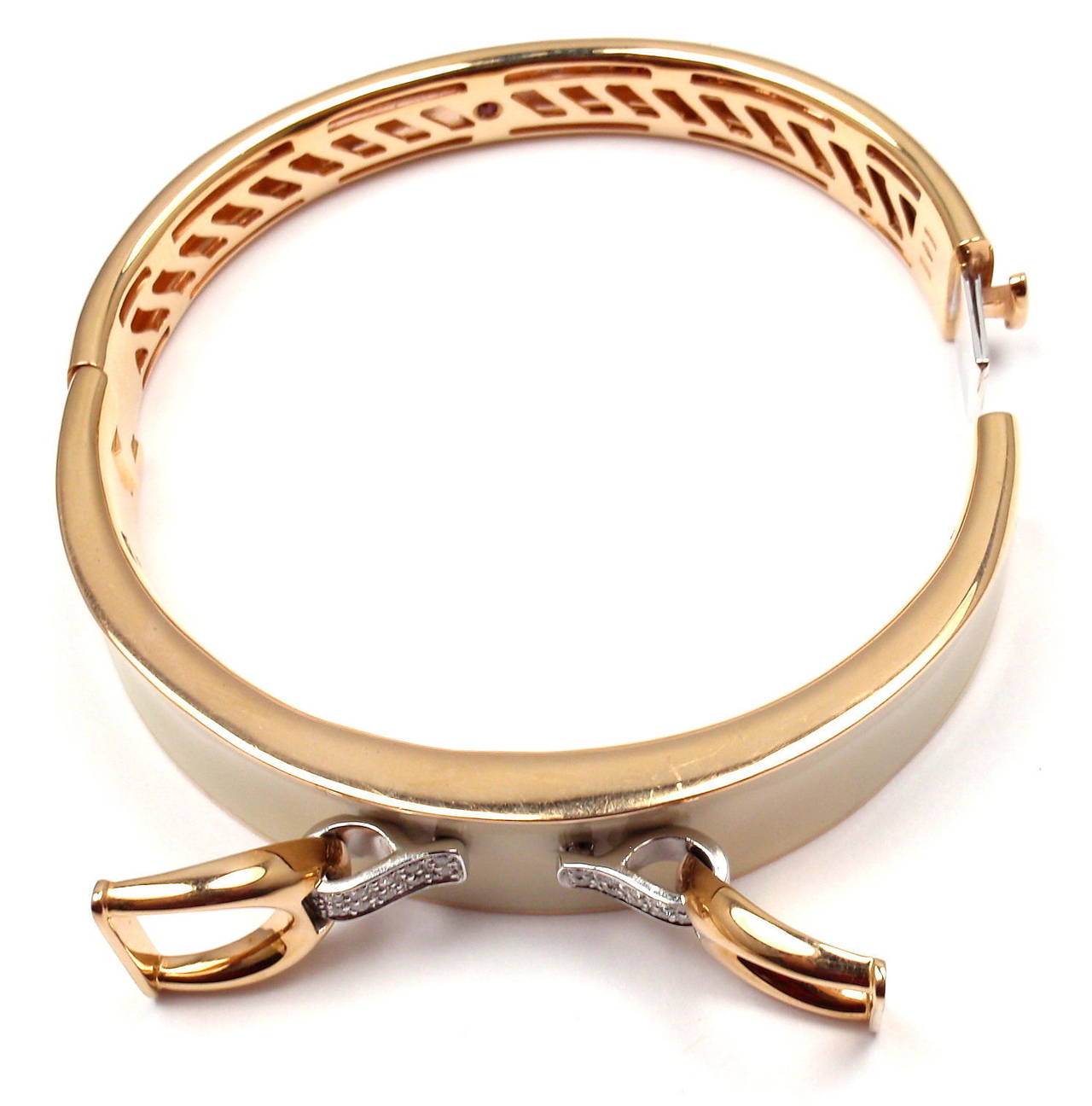 Roberto Coin Cheval Stirrup Diamond Enamel Yellow Gold Bangle Bracelet 4