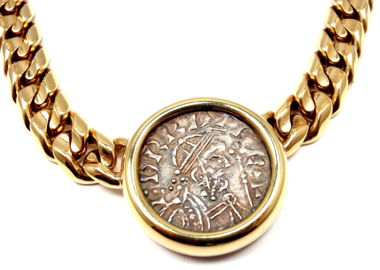 Bulgari Ancient English Coin Gold Link Necklace In New Condition In Holland, PA