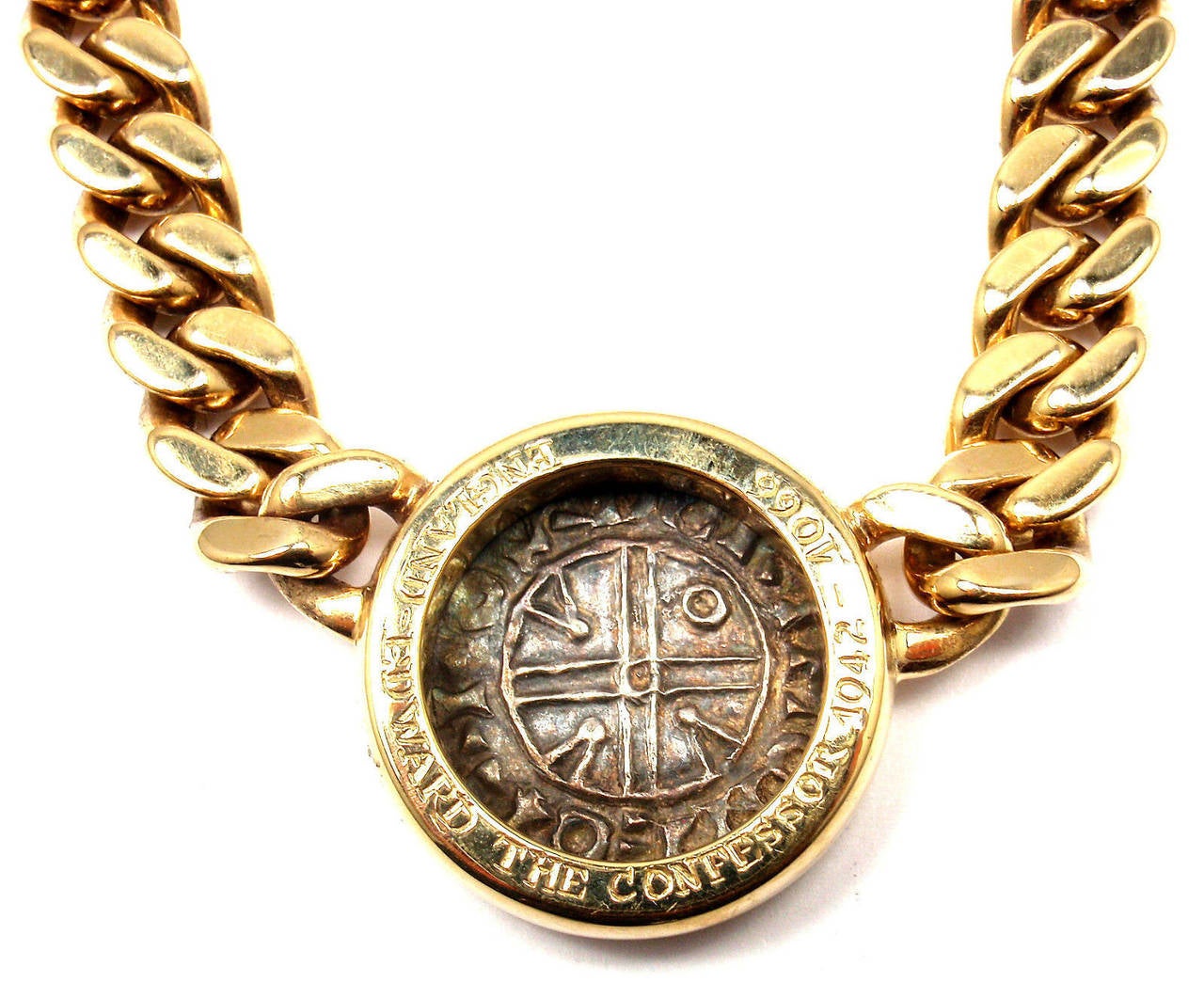 Bulgari Ancient English Coin Gold Link Necklace 1