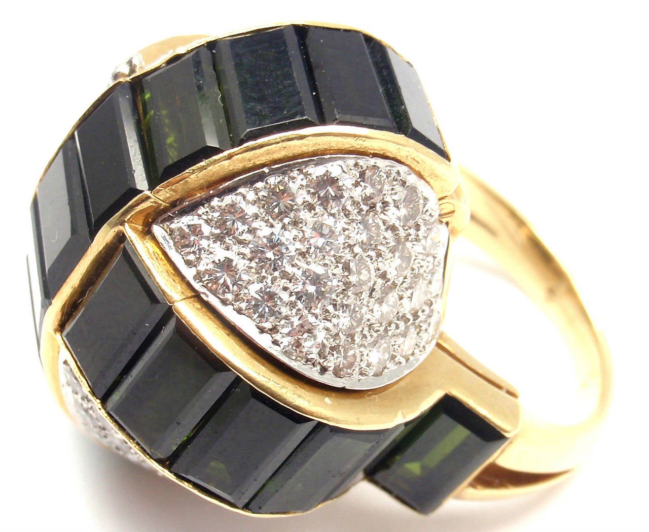 Jaeger-Lecoultre Lady's Yellow Gold Tourmaline Diamond Ring Watch