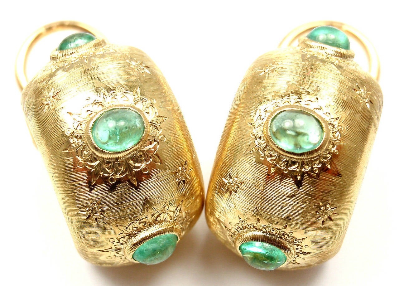 Mario Buccellati Emerald Yellow Gold Hoop Earrings 4