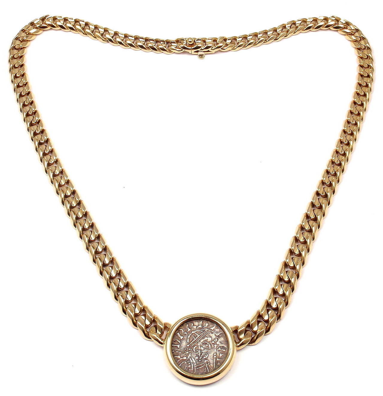 Women's Bulgari Ancient English Coin Gold Link Necklace