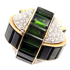 Retro Jaeger-Lecoultre Lady's Yellow Gold Tourmaline Diamond Ring Watch