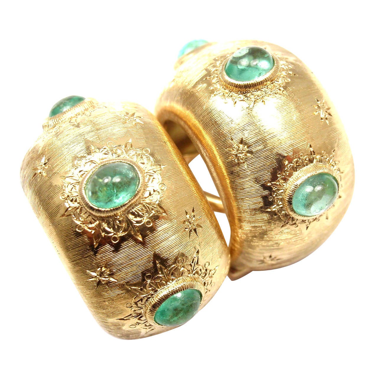 Mario Buccellati Emerald Yellow Gold Hoop Earrings