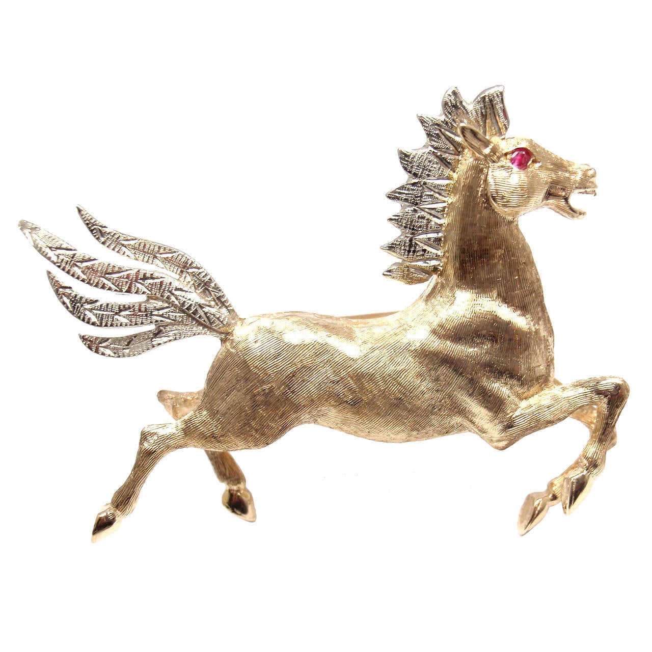 Tiffany & Co. Horse Ruby Yellow And White Gold Brooch