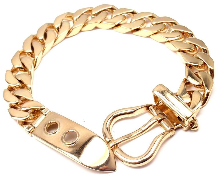 Hermes Gold Curb Link Chain Large Buckle Bracelet at 1stDibs | h buckle