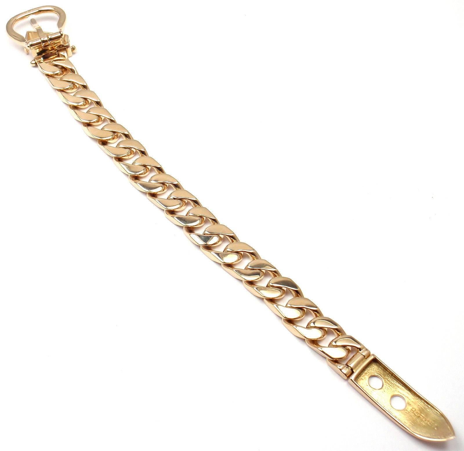 Women's or Men's Hermes Gold Curb Link Chain Large Buckle Bracelet