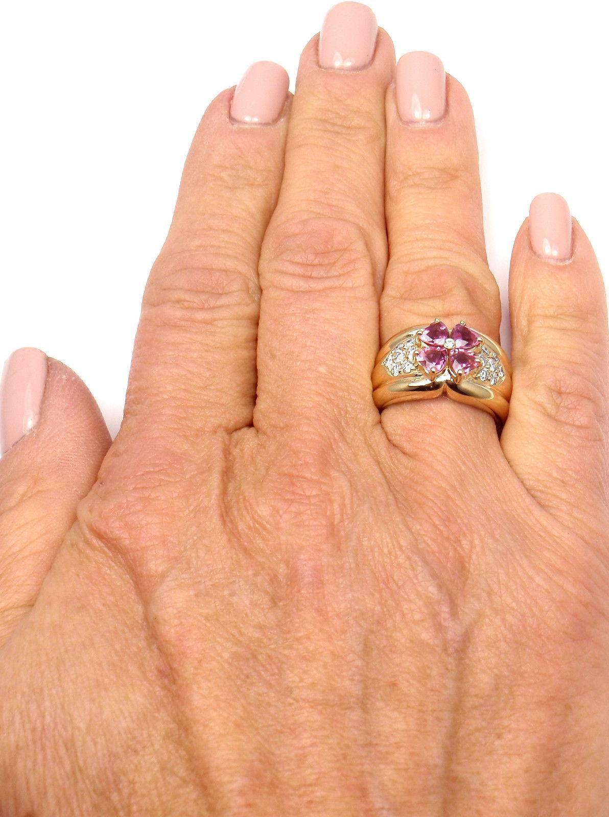 Van Cleef & Arpels Pink Sapphire Diamond Gold Flower Ring 2