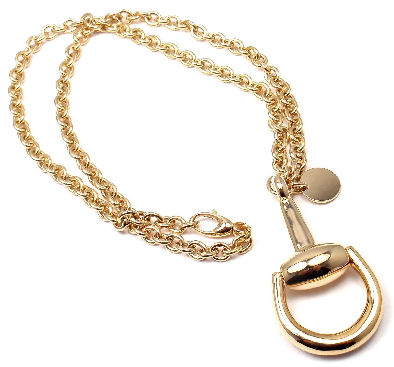 Women's or Men's Gucci Gold Horsebit Pendant Link Necklace