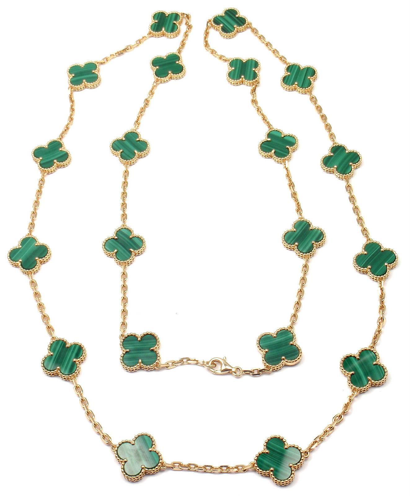 Van Cleef & Arpels Vintage Alhambra Malachite 20 Motif Gold Necklace In New Condition In Holland, PA