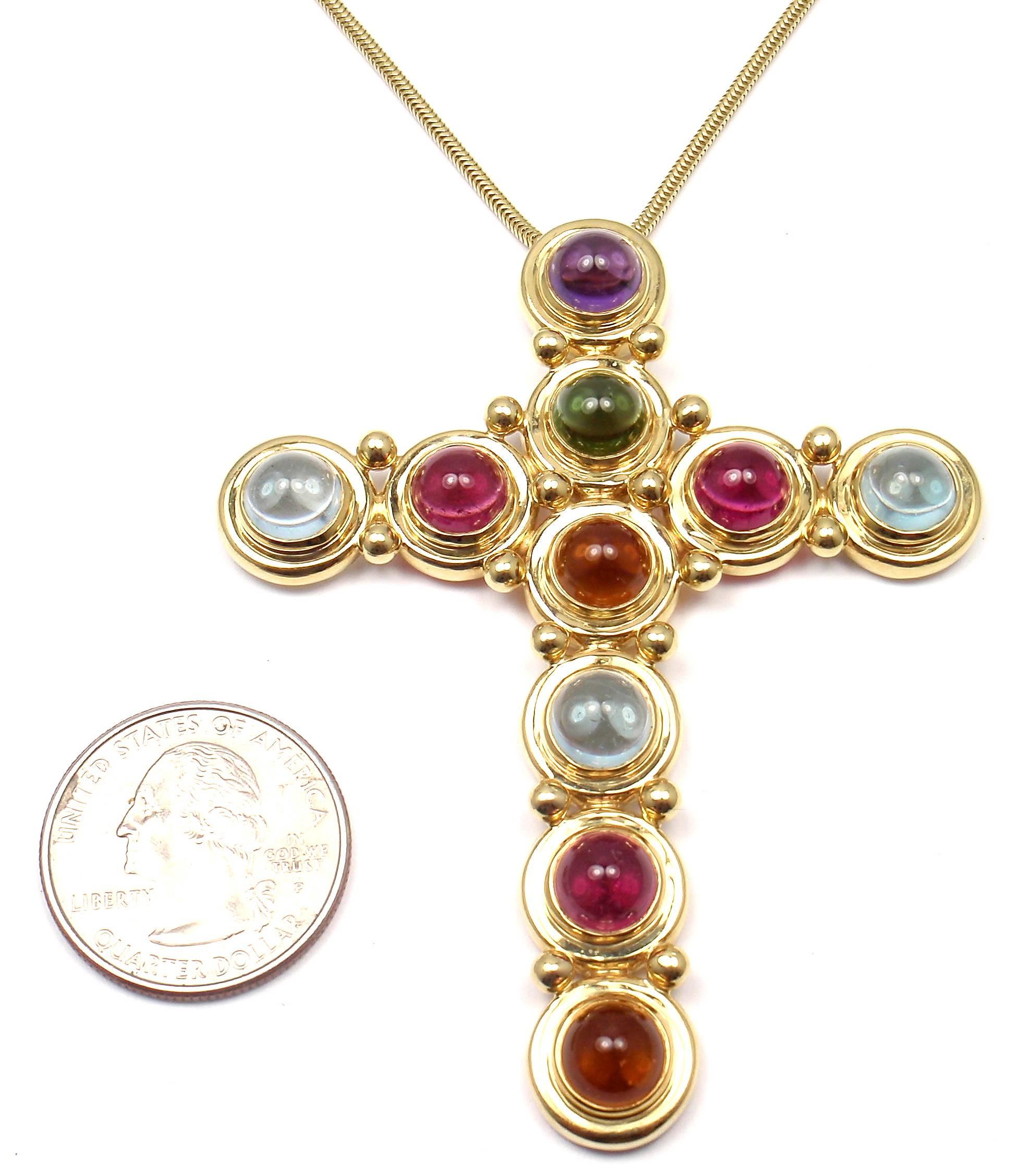 Tiffany & Co. Paloma Picasso Aquamarine Citrine Tourmaline Gold Cross Necklace 4