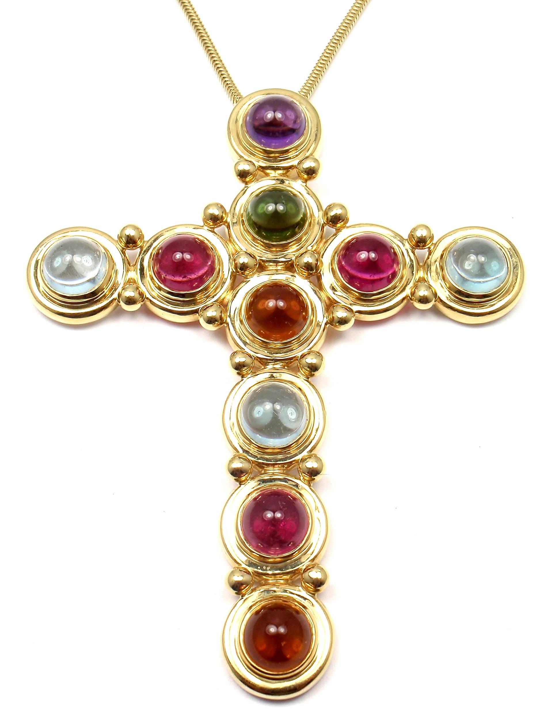 Women's or Men's Tiffany & Co. Paloma Picasso Aquamarine Citrine Tourmaline Gold Cross Necklace