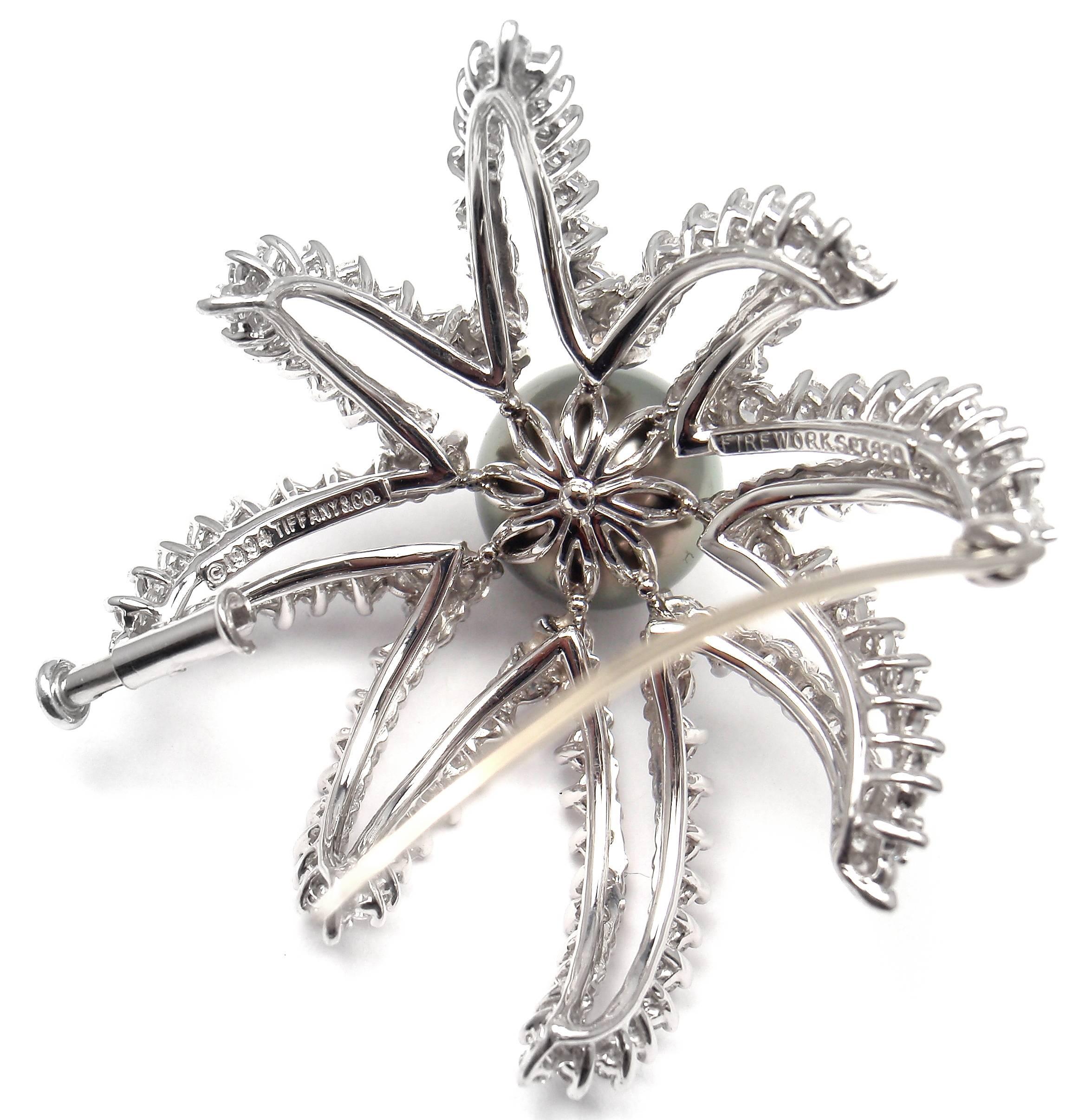 Tiffany & Co. Fireworks Tahitian Pearl Diamond Platinum Pin Brooch 1